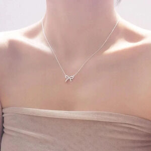 925 Sterling Silver Dainty Bow Pendant Necklace
